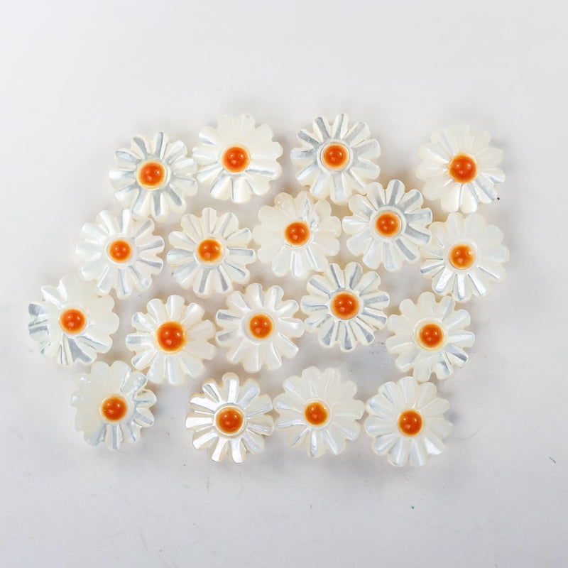 4pcs Natural Shiny Mother Of Pearl Shell Daisy Beads, 10mm Round Side Drilled Carved Flower Shape 1mm Hole Double Sided