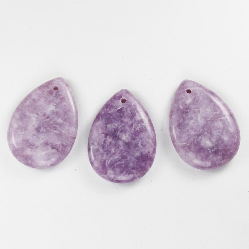 Lepidolite Teardrop Gemstone Pendant, center-drilled pendant, 35mm-25mm