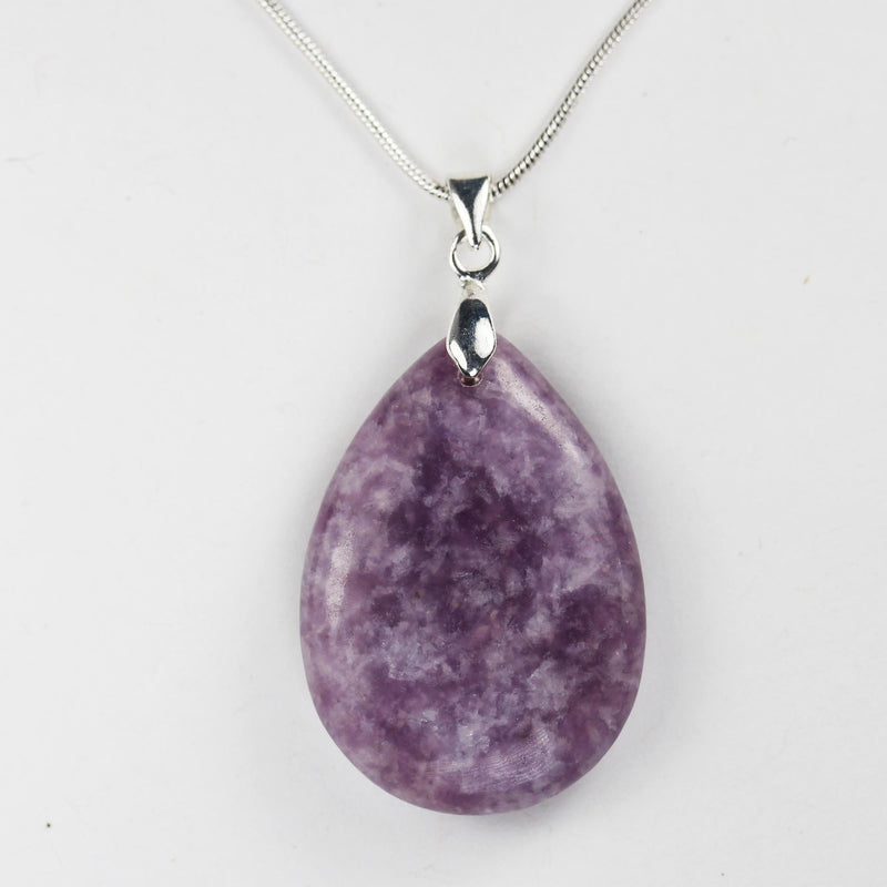 Lepidolite Teardrop Gemstone Pendant, center-drilled pendant, 35mm-25mm