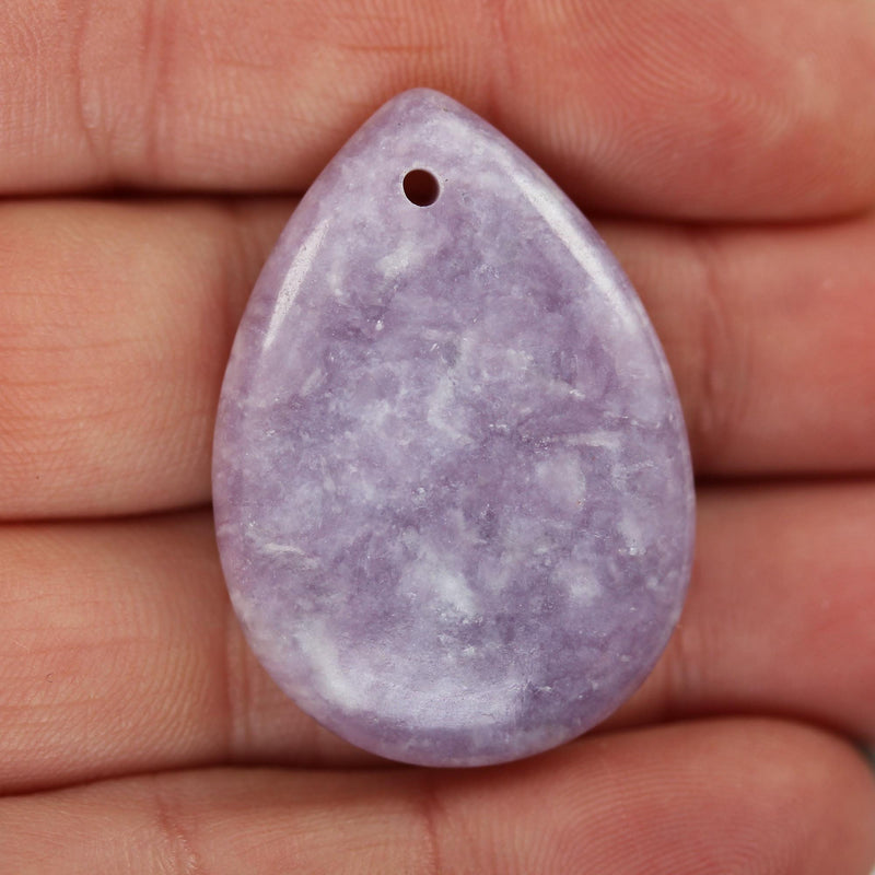 Lepidolite Teardrop Gemstone Pendant, center-drilled pendant, 35mm-25mm