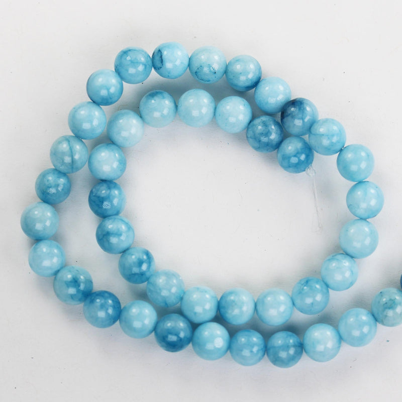 Light Blue Agate, 8mm Round Gemstone Strand,  Light Blue 15.5inch, 1mm hole, about 48 Beads