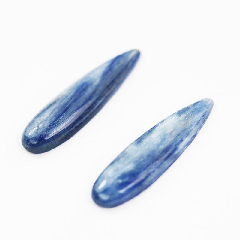 2pcs Natural Kyanite Cabochon Loose Gemstone Flatback, 8*30mm teardrop gemstone beads, 4mm thick