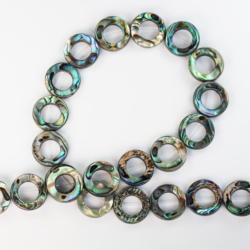 Natural abalone shell beads, 18mm round donut beads , 3mm thick, 15.5inch  , about 22 beads, 1mm hole