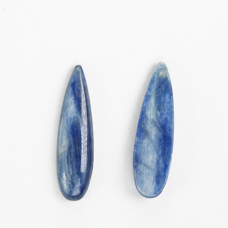 2pcs Natural Kyanite Cabochon Loose Gemstone Flatback, 8*30mm teardrop gemstone beads, 4mm thick