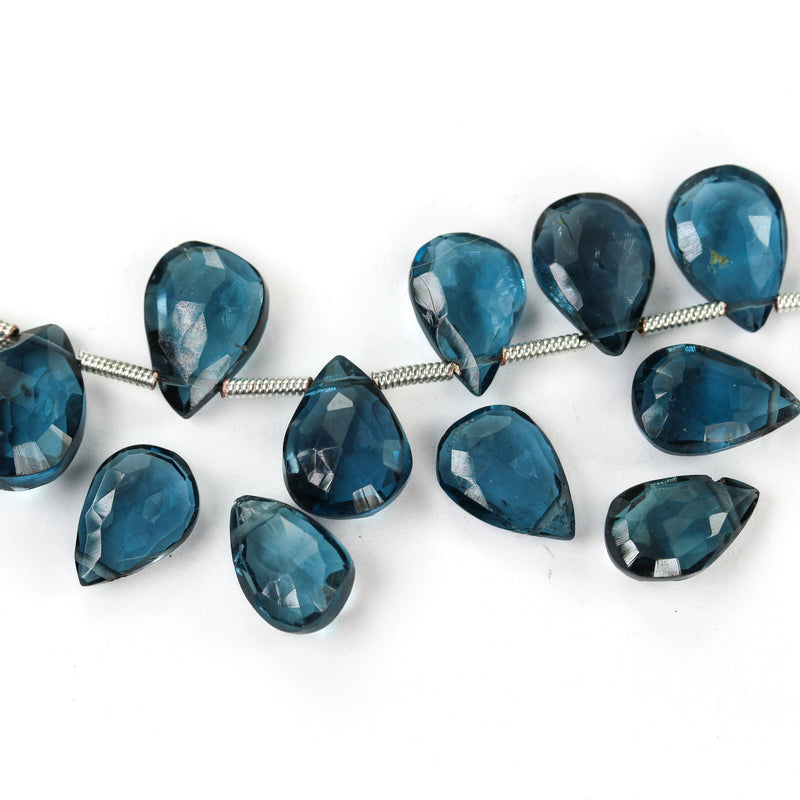 10mm*7mm Natural London Blue Topaz, Teardrop Shaped Gemstone, Loose Faceted Beads, 3.50mmm Thick. Top Drilled, 2pcs Beads