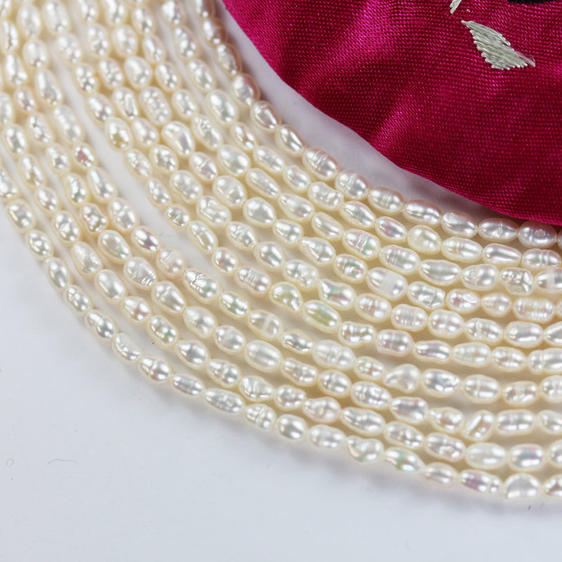 Freshwater Pearl Strand, White, 3mm*4-5mm potato shape, 14 inches, 0.6mm hole, about 80pcs pearl