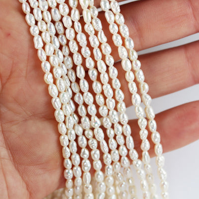 Freshwater Pearl Strand, White, 3mm*4-5mm potato shape, 14 inches, 0.6mm hole, about 80pcs pearl