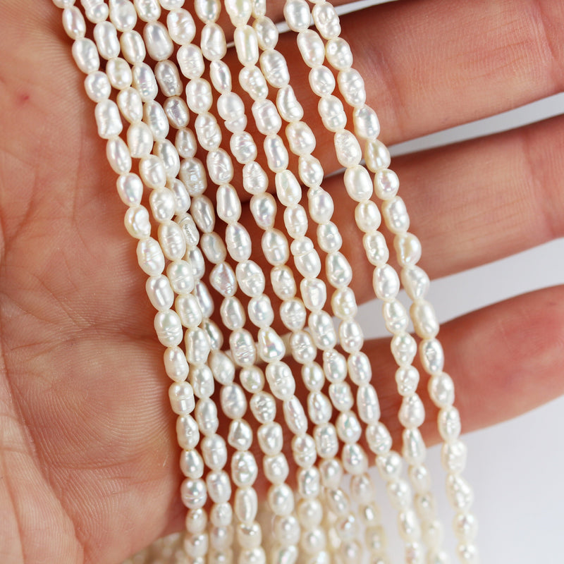 Freshwater Pearl Strand, White, 3mm*4-5mm potato shape, 14 inches, 0.6mm hole, about 80pcs pearl