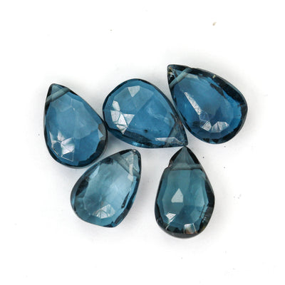 10mm*7mm Natural London Blue Topaz, Teardrop Shaped Gemstone, Loose Faceted Beads, 3.50mmm Thick. Top Drilled, 2pcs Beads