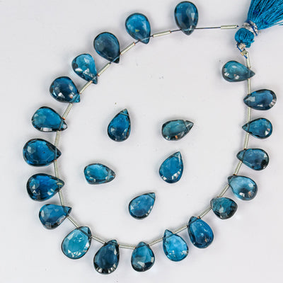 10mm*7mm Natural London Blue Topaz, Teardrop Shaped Gemstone, Loose Faceted Beads, 3.50mmm Thick. Top Drilled, 2pcs Beads