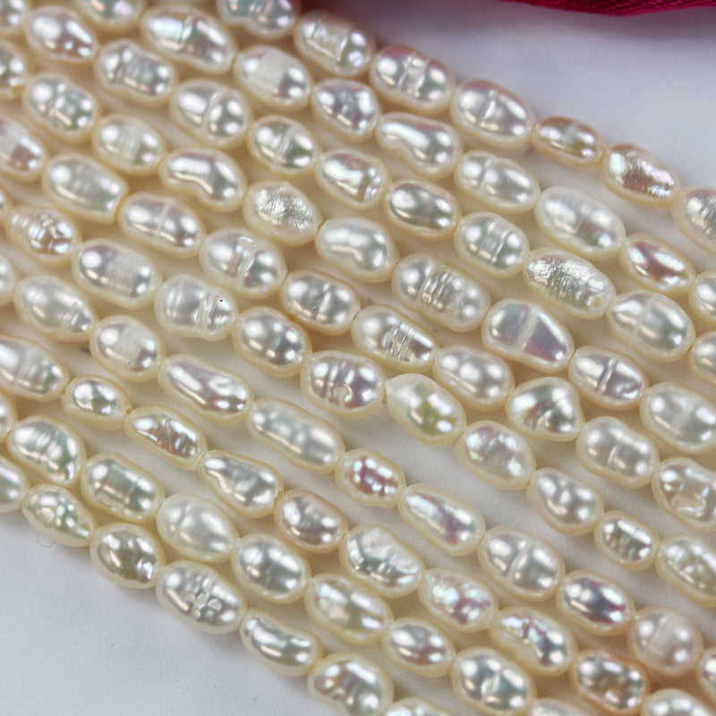 Freshwater Pearl Strand, White, 3mm*4-5mm potato shape, 14 inches, 0.6mm hole, about 80pcs pearl