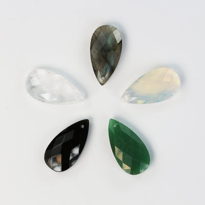 2PCS Gemstone Pendants Natural Labradorite, Black Onyx, Quartz, Green Aventurine, Opalite, 25*13mm, top-drilled faceted teardrop pendant