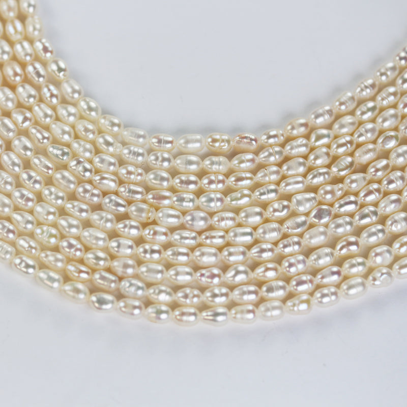 Freshwater Pearl Strand, White, 3.8mm*5.5mm potato shape, 14 inches, 0.6mm hole, about 65pcs pearl