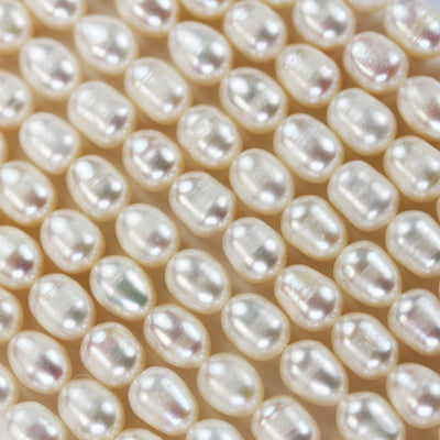 Freshwater Pearl Strand, White, 6-7mm*7-8.5mm potato shape, 14 inches, 0.8mm hole, about 45pcs pearl