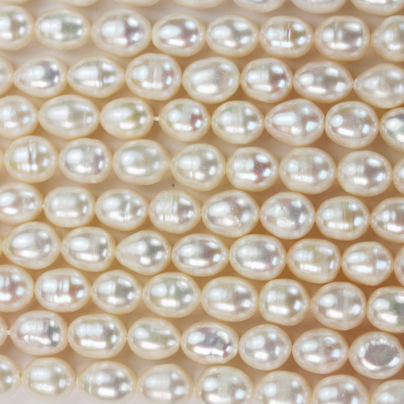 Freshwater Pearl Strand, White, 7-8mm*8-9.5mm potato shape, 14 inches, 0.8mm hole, about 40pcs pearl