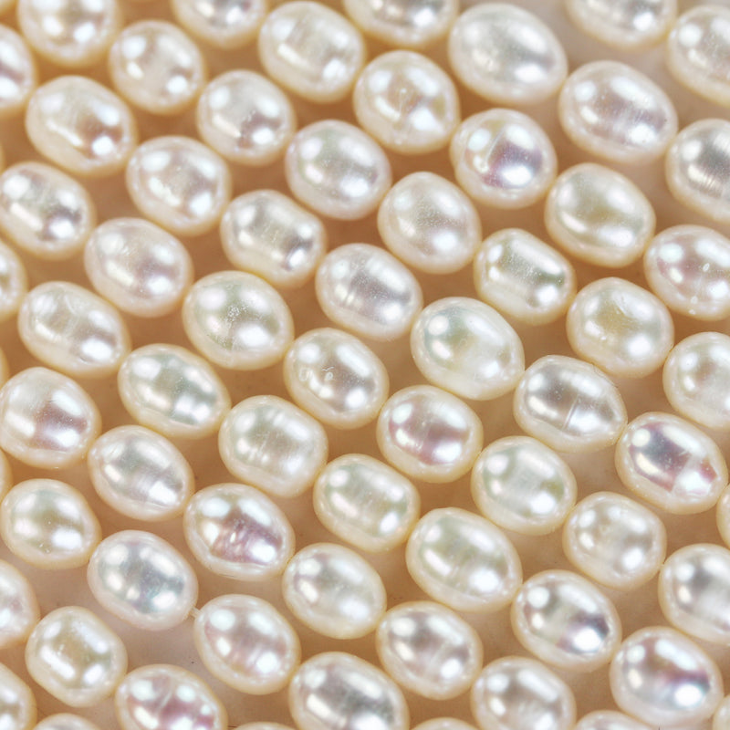 Freshwater Pearl Strand, White, 7-8mm*8-9.5mm potato shape, 14 inches, 0.8mm hole, about 40pcs pearl