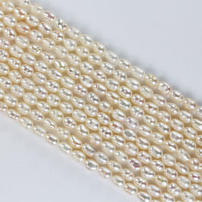 Freshwater Pearl Strand, White, 3.8mm*5.5mm potato shape, 14 inches, 0.6mm hole, about 65pcs pearl