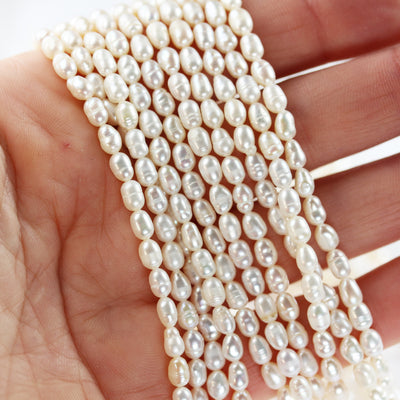 Freshwater Pearl Strand, White, 3.8mm*5.5mm potato shape, 14 inches, 0.6mm hole, about 65pcs pearl