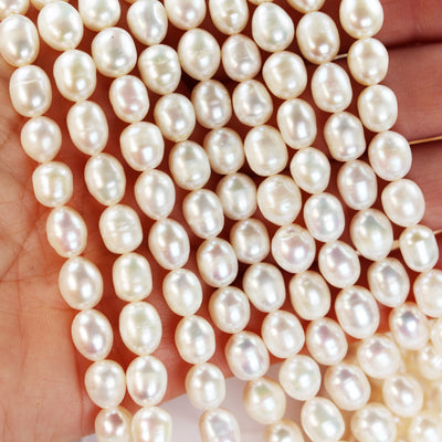 Freshwater Pearl Strand, White, 7-8mm*8-9.5mm potato shape, 14 inches, 0.8mm hole, about 40pcs pearl