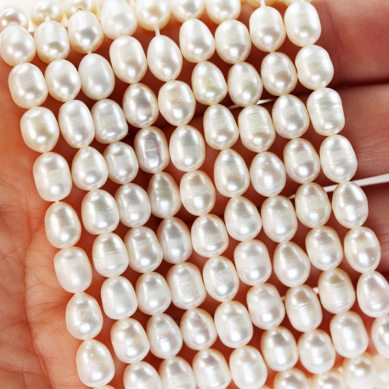 Freshwater Pearl Strand, White, 6-7mm*7-8.5mm potato shape, 14 inches, 0.8mm hole, about 45pcs pearl