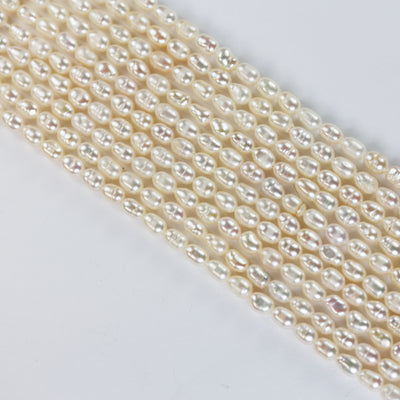 Freshwater Pearl Strand, White, 3.8mm*5.5mm potato shape, 14 inches, 0.6mm hole, about 65pcs pearl