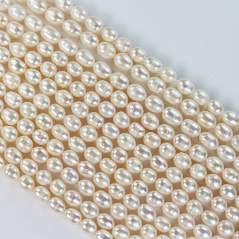 Freshwater Pearl Strand, White, 7-8mm*8-9.5mm potato shape, 14 inches, 0.8mm hole, about 40pcs pearl