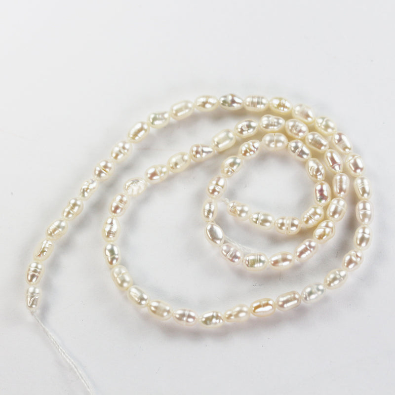 Freshwater Pearl Strand, White, 3.8mm*5.5mm potato shape, 14 inches, 0.6mm hole, about 65pcs pearl