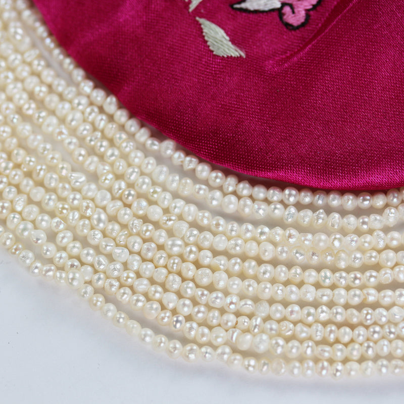 Freshwater pearl strand, white, 2.5mm potato shape, 14 inches, 0.5mm side drilled hole, about 150pcs pearl