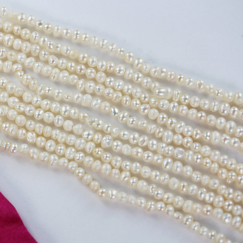 Freshwater pearl strand, white, 2.5mm potato shape, 14 inches, 0.5mm side drilled hole, about 150pcs pearl