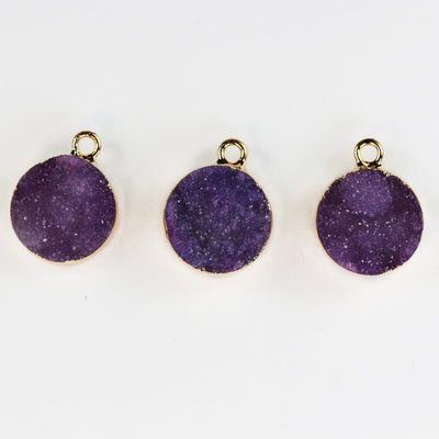 2pcs 12mm dyed druzy crystal round mineral gemstone pendant with gold plated loop