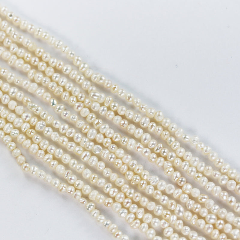 Freshwater pearl strand, white, 2.5mm potato shape, 14 inches, 0.5mm side drilled hole, about 150pcs pearl