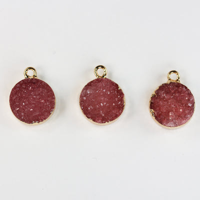 2pcs 12mm dyed druzy crystal round mineral gemstone pendant with gold plated loop