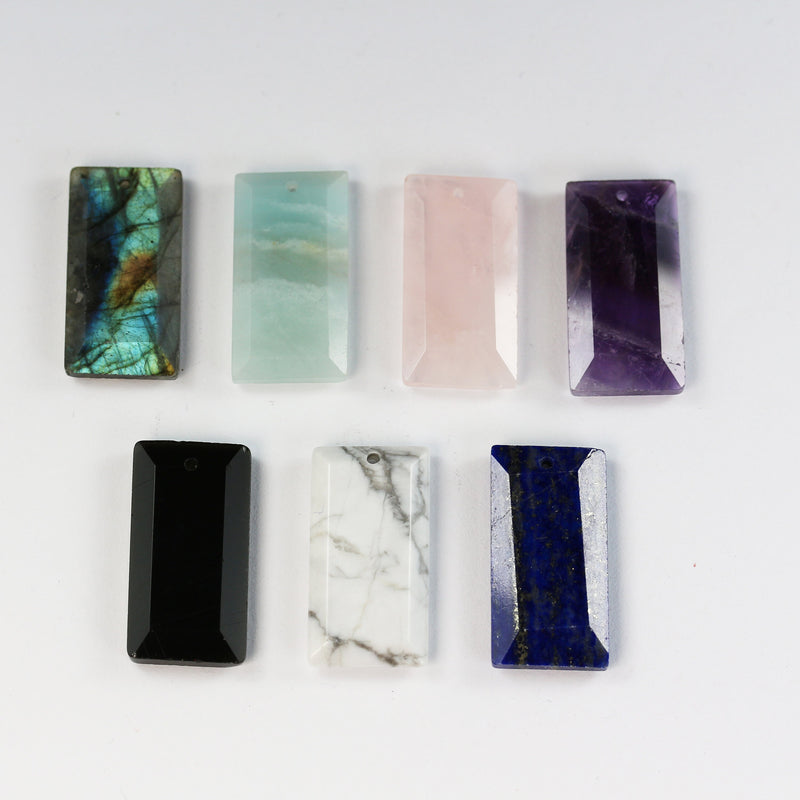 2pcs Gemstone Pendants, Natural Labradorite, Amazonite, Rose Quartz, Howlite, Onyx, Lapis, Amethyst, 25*13mm rectangular Beads