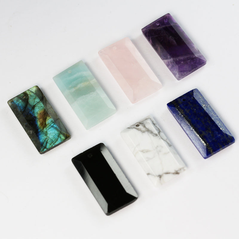 2pcs Gemstone Pendants, Natural Labradorite, Amazonite, Rose Quartz, Howlite, Onyx, Lapis, Amethyst, 25*13mm rectangular Beads