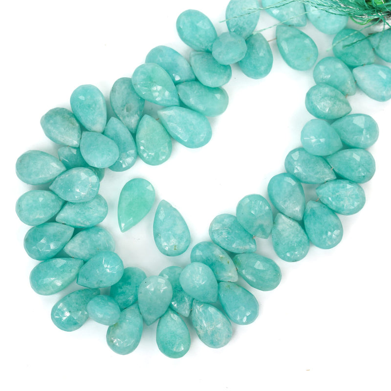 Natural Amazonite 13mm*8.50mm Faceted Loose Teardrop Gemstone,  6pcs, 4.50mm Thick, Top Drilled, Hole 0.6mm