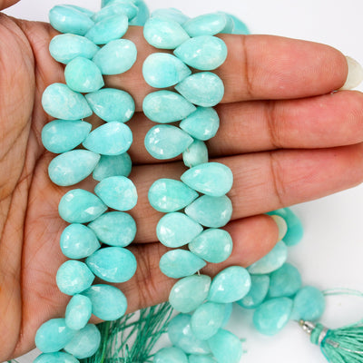 Natural Amazonite 13mm*8.50mm Faceted Loose Teardrop Gemstone,  6pcs, 4.50mm Thick, Top Drilled, Hole 0.6mm