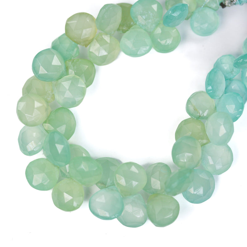 Natural Green Prehnite, 10mm*9mm Teardrop Faceted Gemstone, 5.50mm Thick, Top Drilled, 6pcs Beads