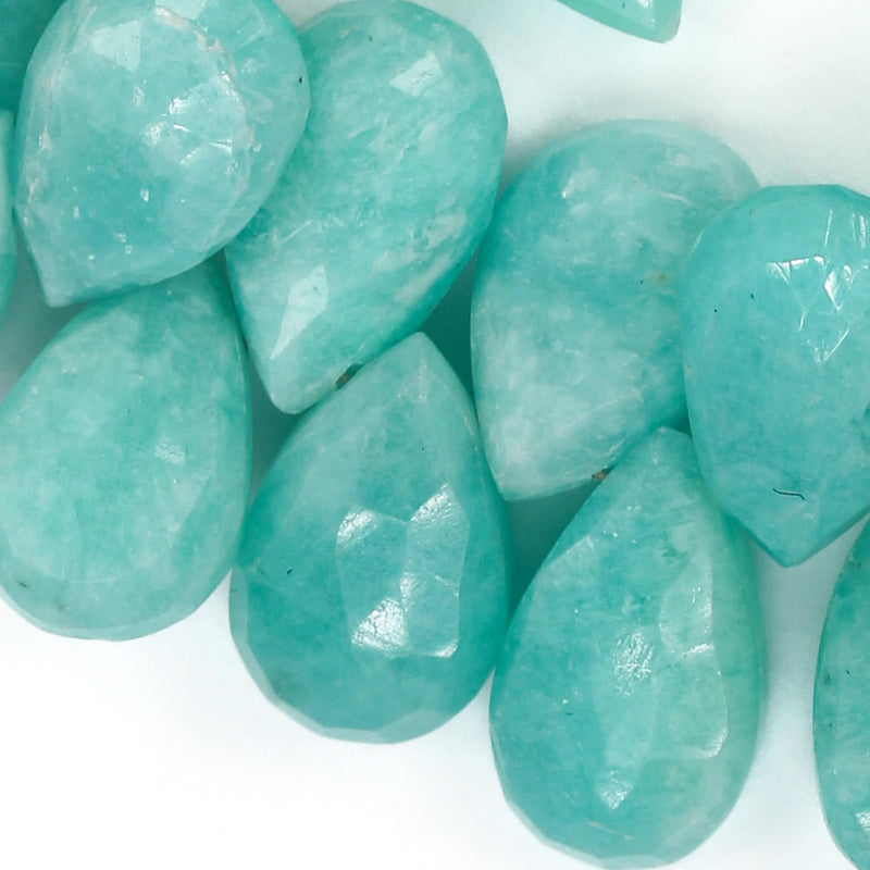 Natural Amazonite 13mm*8.50mm Faceted Loose Teardrop Gemstone,  6pcs, 4.50mm Thick, Top Drilled, Hole 0.6mm