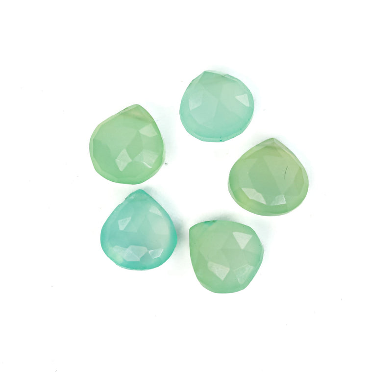 Natural Green Prehnite, 10mm*9mm Teardrop Faceted Gemstone, 5.50mm Thick, Top Drilled, 6pcs Beads