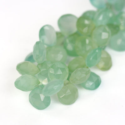 Natural Green Prehnite, 10mm*9mm Teardrop Faceted Gemstone, 5.50mm Thick, Top Drilled, 6pcs Beads