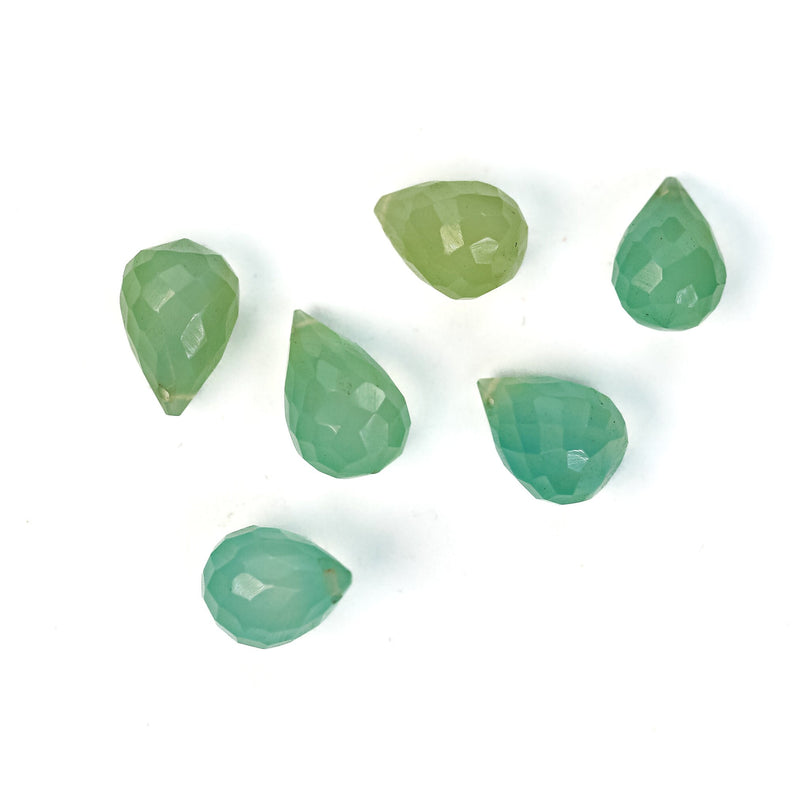 Natural Green Prehnite, 10mm*7mm Teardrop Faceted Gemstone, Top Drilled,  6pcs Beads