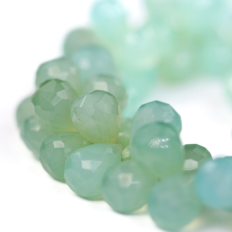 Natural Green Prehnite, 10mm*7mm Teardrop Faceted Gemstone, Top Drilled,  6pcs Beads