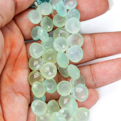 Natural Green Prehnite, 10mm*9mm Teardrop Faceted Gemstone, 5.50mm Thick, Top Drilled, 6pcs Beads