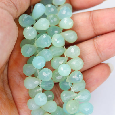 Natural Green Prehnite, 10mm*7mm Teardrop Faceted Gemstone, Top Drilled,  6pcs Beads