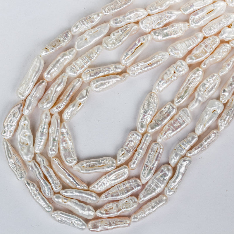 12mm-18mm Natural White Freshwater Stick Pearl Strands, 15 Inch, About 22 Beads, 0.6mm Hole