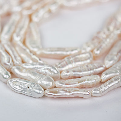 12mm-18mm Natural White Freshwater Stick Pearl Strands, 15 Inch, About 22 Beads, 0.6mm Hole