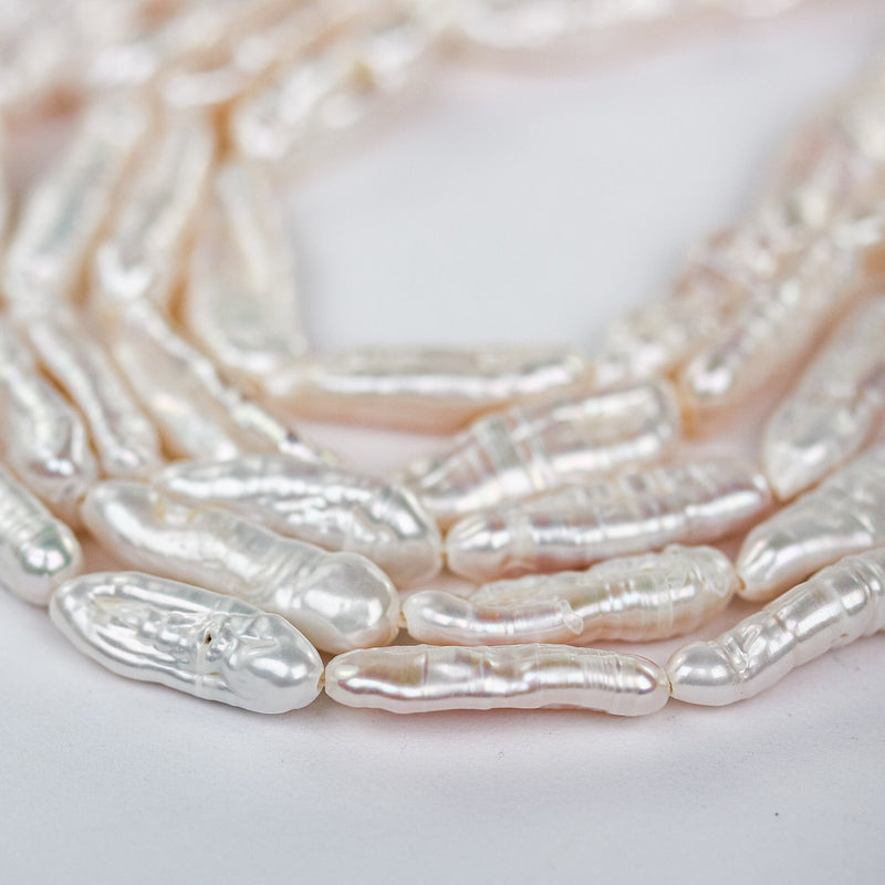 12mm-18mm Natural White Freshwater Stick Pearl Strands, 15 Inch, About 22 Beads, 0.6mm Hole