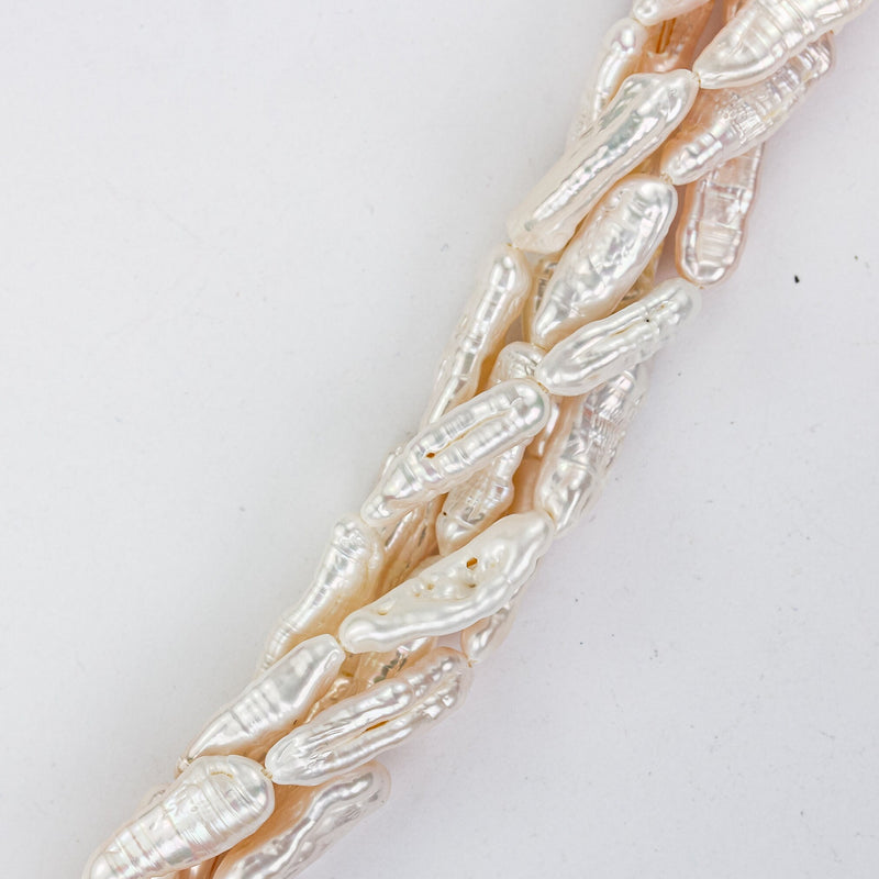 12mm-18mm Natural White Freshwater Stick Pearl Strands, 15 Inch, About 22 Beads, 0.6mm Hole