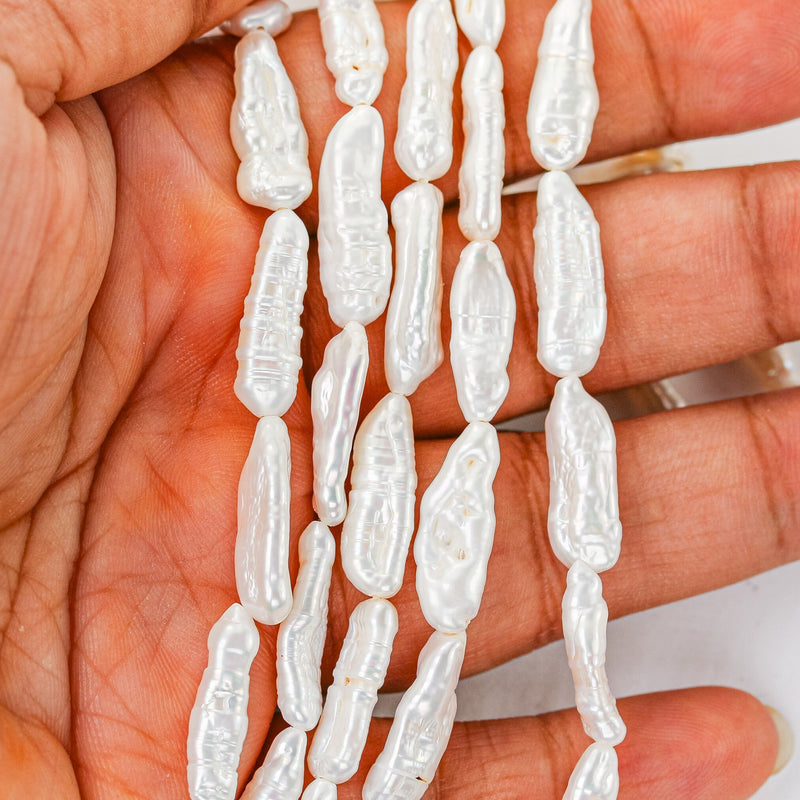 12mm-18mm Natural White Freshwater Stick Pearl Strands, 15 Inch, About 22 Beads, 0.6mm Hole