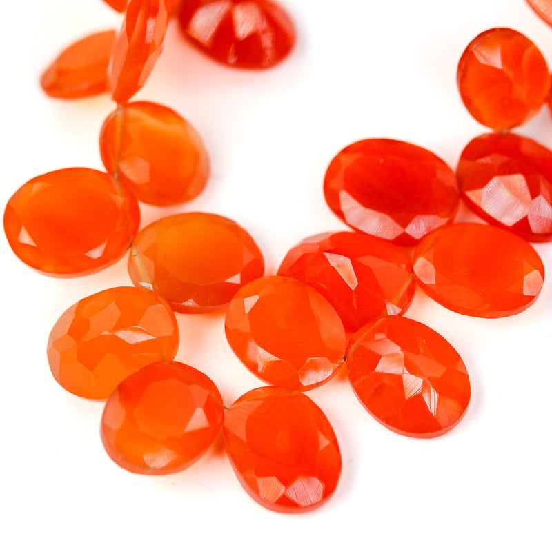 Carnelian, 13.50mm*11mm Oval Faceted Gemstone Beads Strand, Top Drilled, 3.80mm Thick, Hole0.8mm, 2pcs Beads